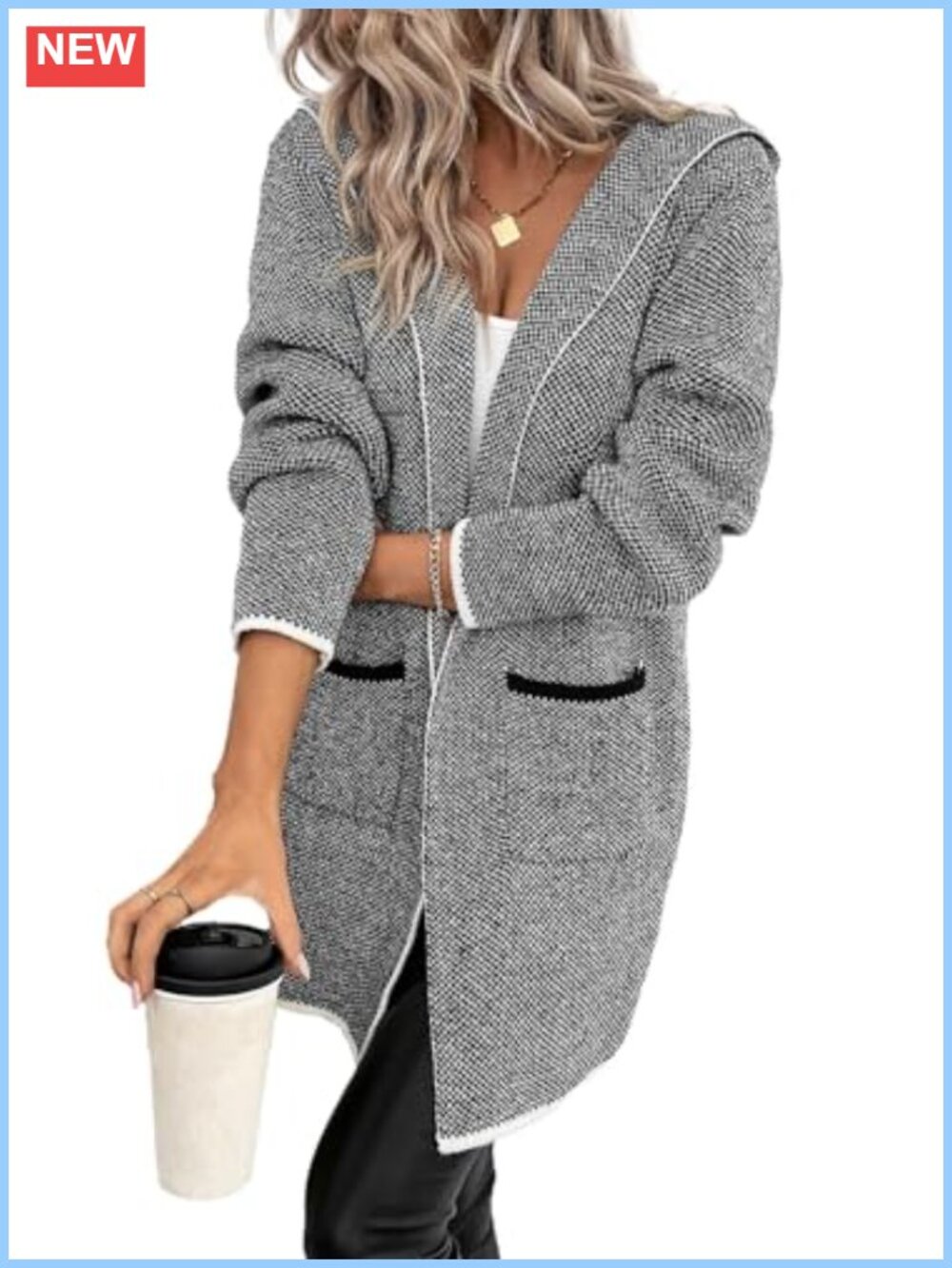Sidefeel Hooded Cardigan Sweater Long Sleeve Open Front Loose Fit Fall